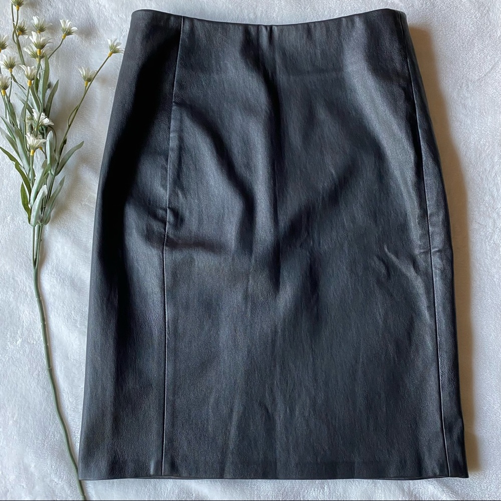Diane Von Furstenberg DVF Black Lamb Leather Pencil Skirt 4